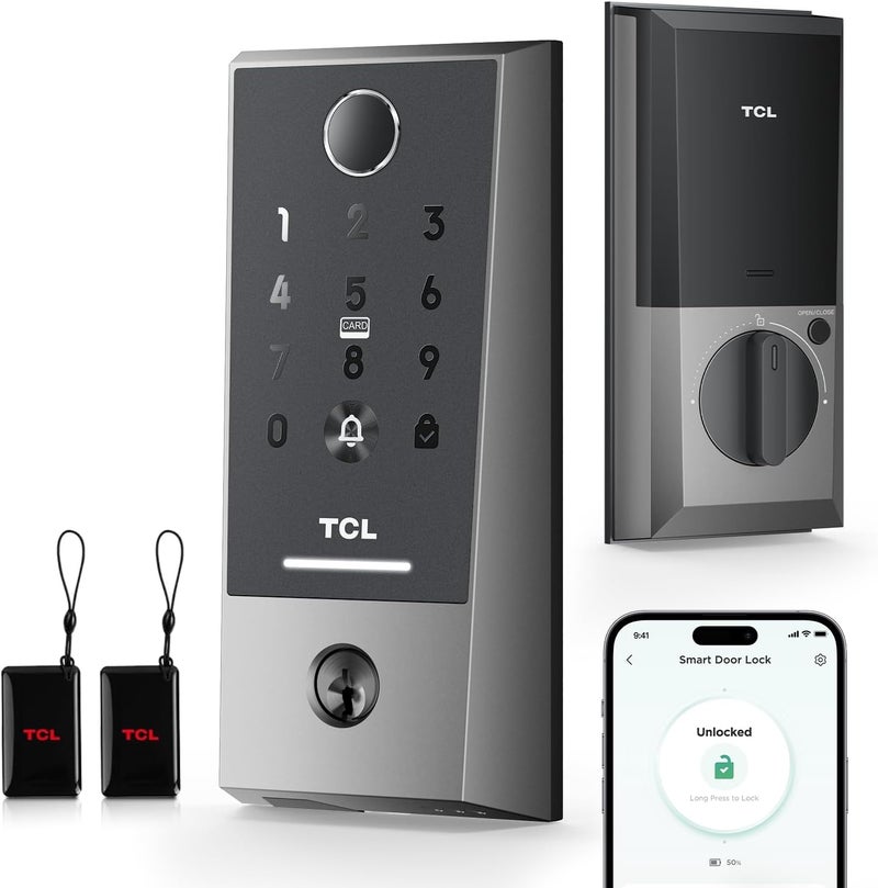 TCL D2 Plus Smart Lock, Fingerprint Door Lock with Keyless Entry Security Electronic Deadbolt for Front Door, Built-in Doorbell, Compatible with Alexa, Auto Lock, Easy Install - Image 1